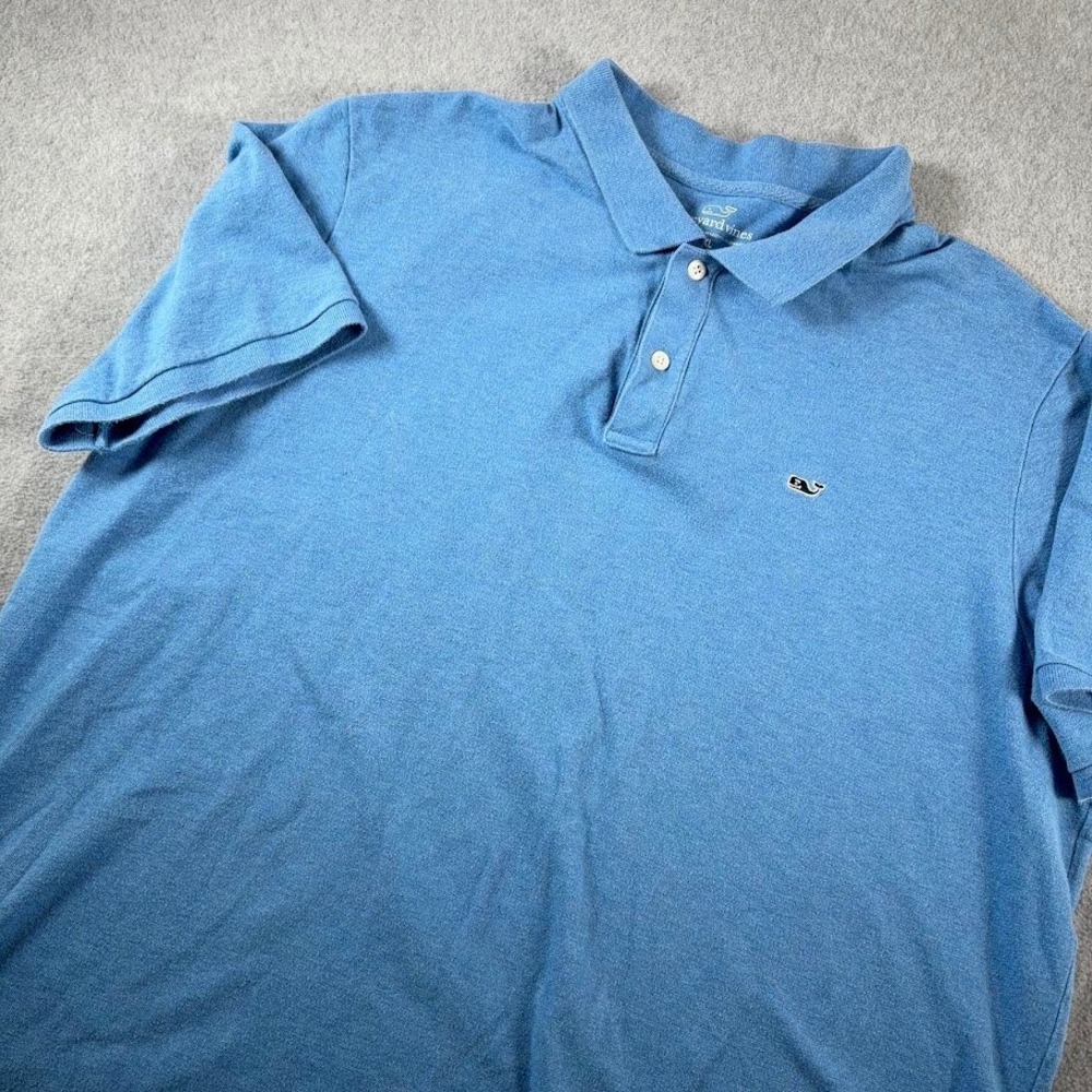 Vineyard Vines Polo Shirt Mens XL Blue Solid Short Sleeve Stretch Whale Logo